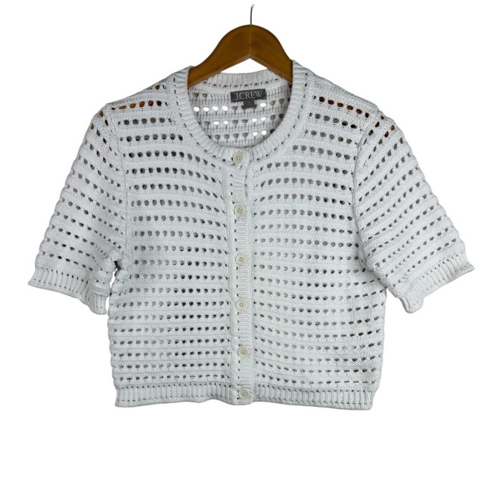 J. Crew Women's Short Sleeve Open Knit Cardigan Size Medium White